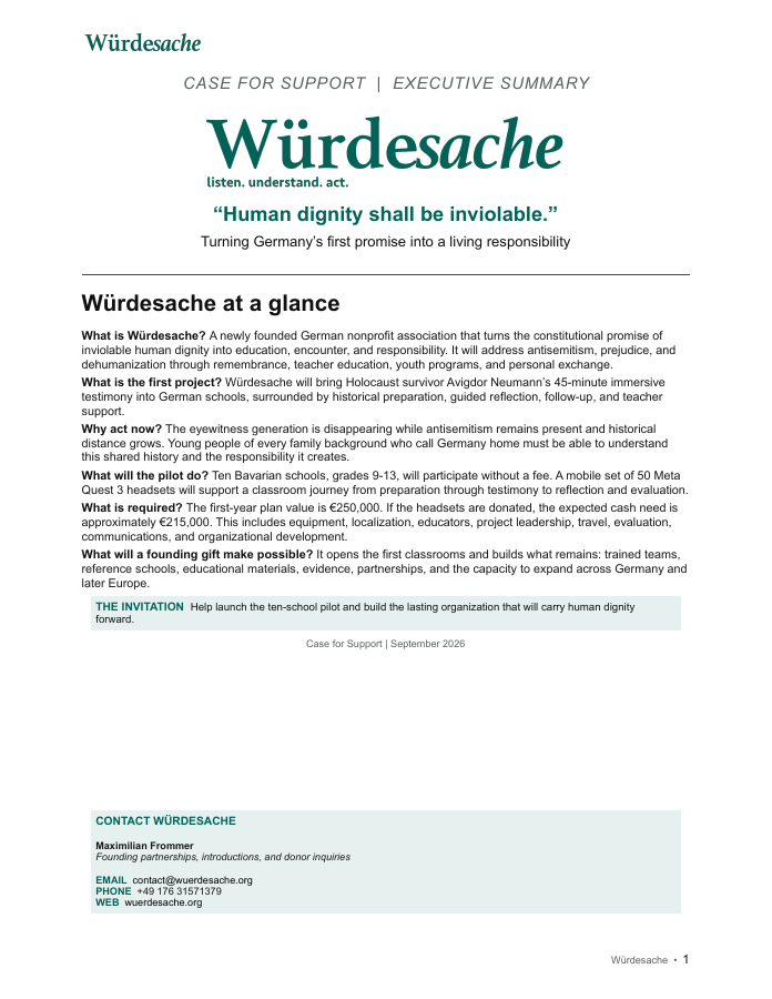 Cover of the Würdesache Case for Support